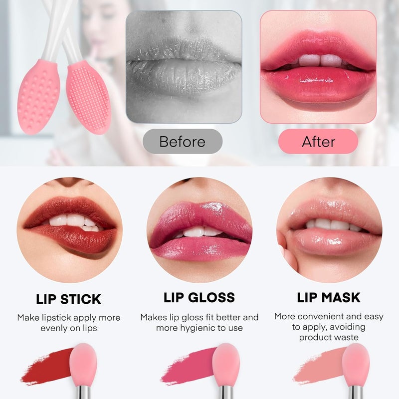 Unaone Lip Scrub Brush - 2 PCS Dual-ended Lip Scrubber Exfoliator and Silicone Lip Brush, 3-in-1 Silicone Lip Scrub Tool Lip Mask Applicator, Gentle Exfoliator & Applicator for Soft - Image 4